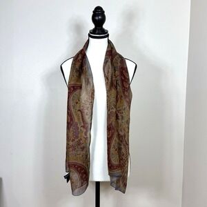 Lands End 100% Silk Rectangle Scarf Made In Italy Paisley Lightweight Wrap